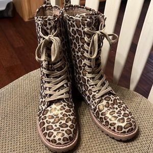Golden leopard combat style fashion boots